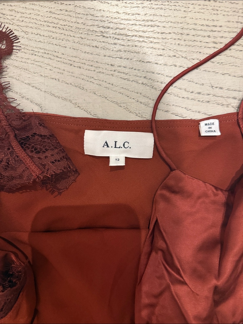 A.L.C. Stella Lace-Trim Midi // A.L.C. Rust Asymmetrical Slip Dress with Lace - Picture 3 of 7